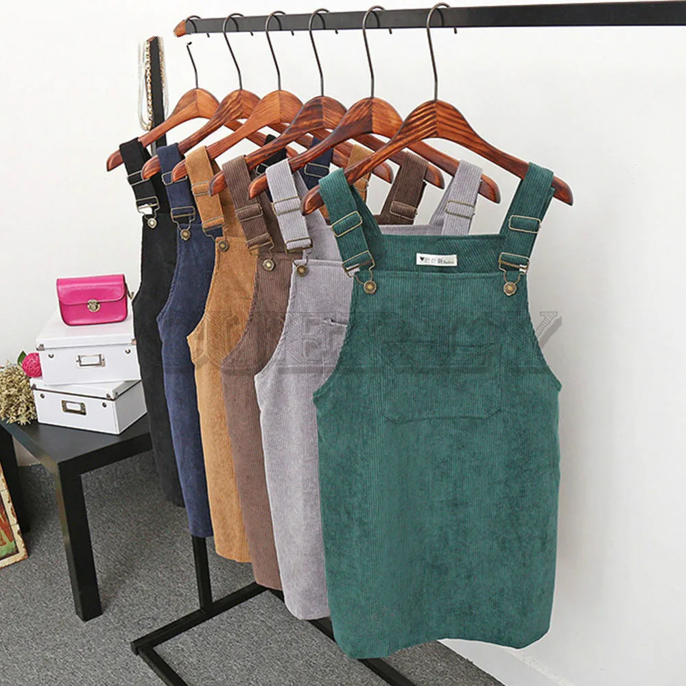 Image CUERLY Summer Women Dress CUERLY 2019 Casual Sleeveless Retro Corduroy Party Dresses Female Solid Mini Beach Dress