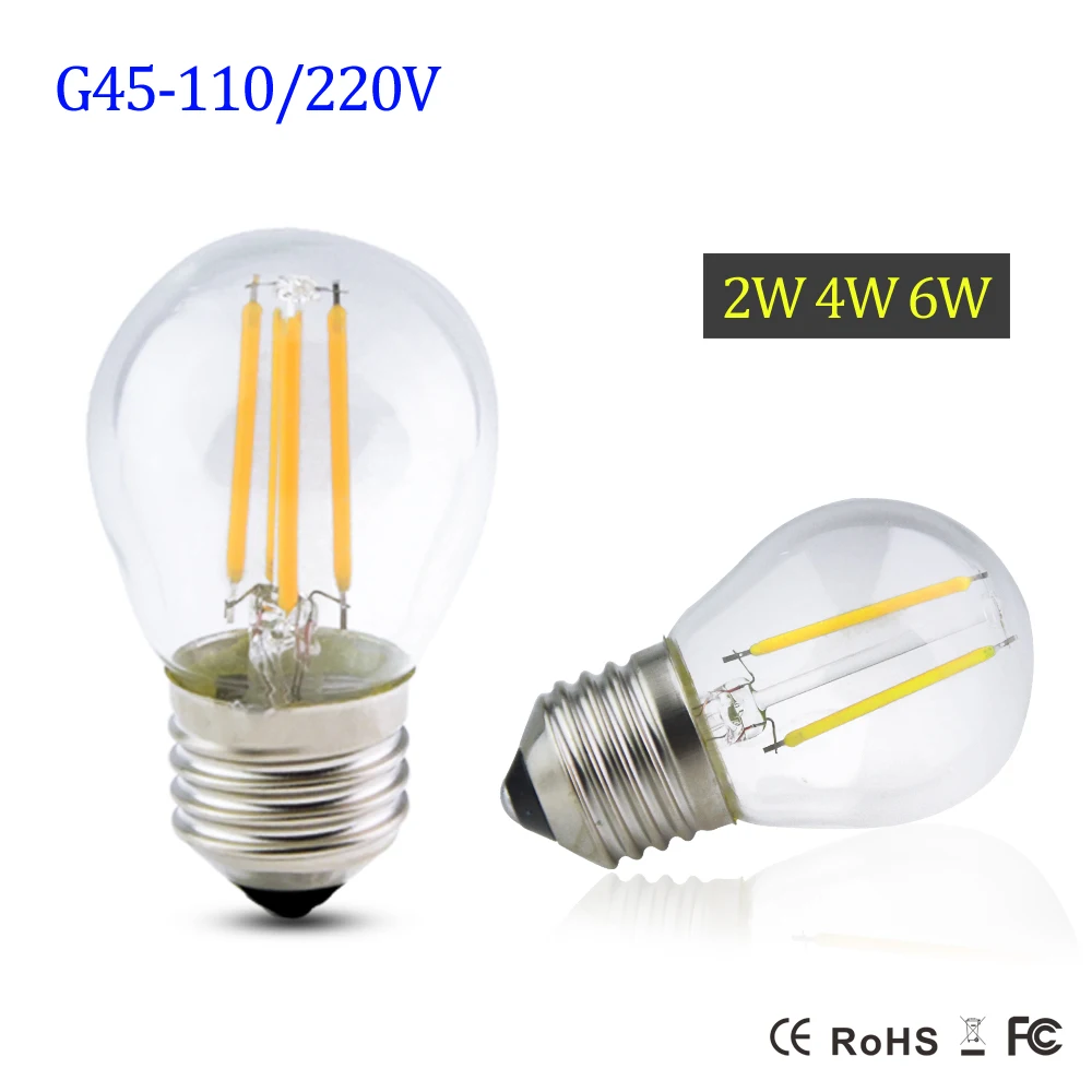Диодная лампа накаливания E27 с регулируемой яркостью G45 2W 4W 6W Bombillas Ampoule LED 110V 220V