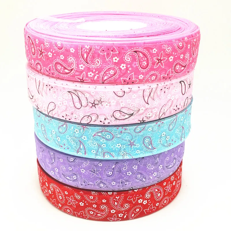 

suoja 5yard/lot 1"(25mm) Multi colors option Printed Organza Ribbon DIY Sewing & Hair Bow Accessories