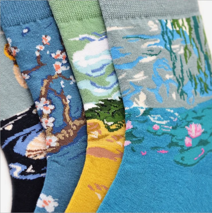 Новинка весна новые женские Ретро художественные абстрактные картины маслом Лотос сливы серии женщин Харадзюку дизайн забавные носки