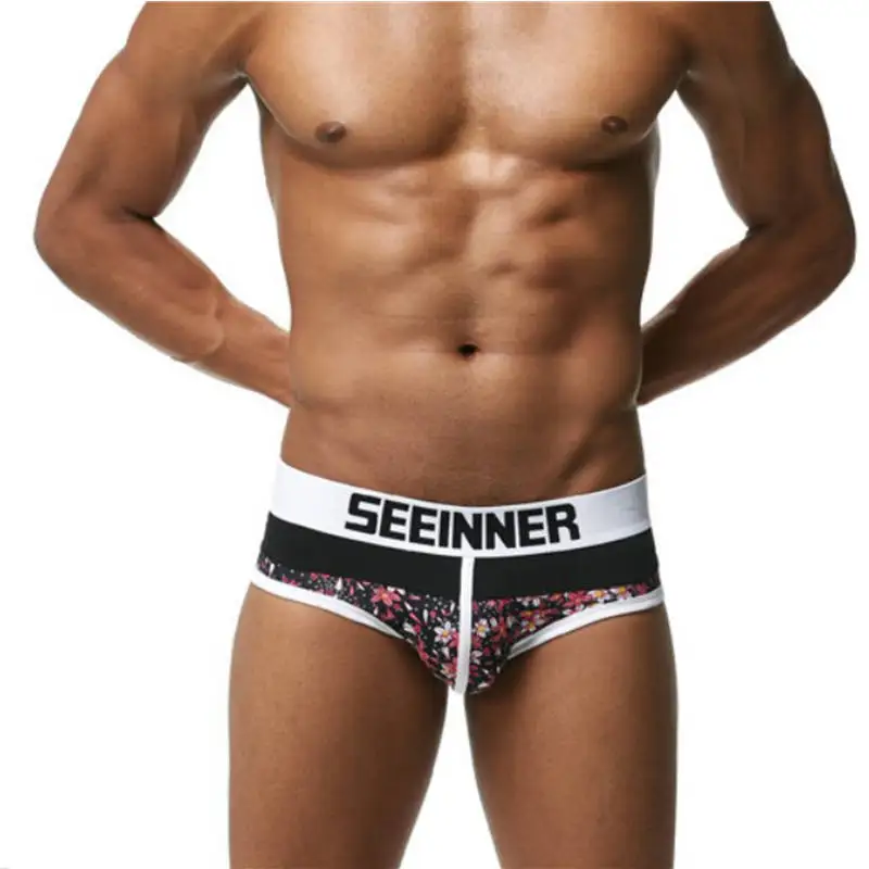 

Sexy Mens Floral Printing Underwear Cotton Briefs 2018 New Mens Bulge Pouch Underpants Breathable Soft Triangle Panties Knickers