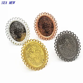 

SEA MEW 20 PCS 18*25mm Oval Cabochon Base Copper Ring Setting Fashion 6 Colors Adjustable Ring Blank Findings For Women