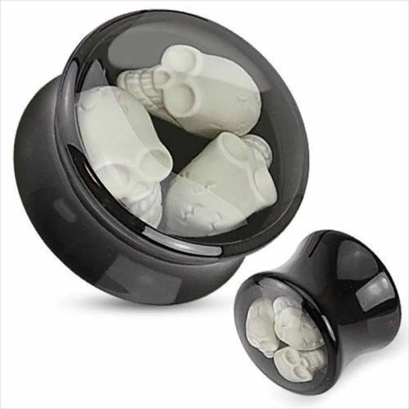 

1 Pair 3 skulls acrylic saddle ear plug gauges tunnel body piercing jewelry 2 pieces