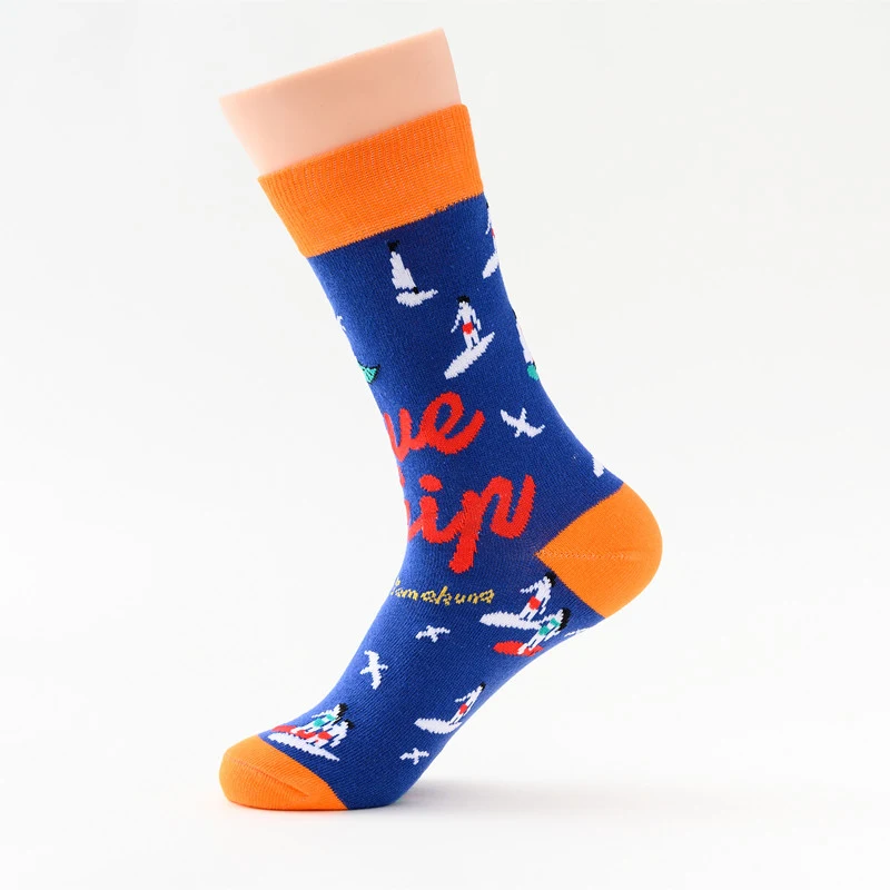 HUI GUAN, хипстерские носки средней длины, мужские винтажные Дышащие Носки с рисунком для скейтборда, мягкие эластичные хлопковые модные мужские носки - Цвет: blue