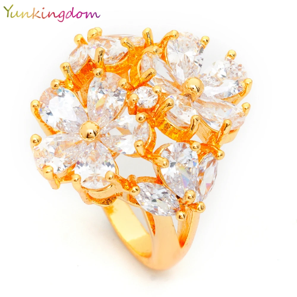 

Yunkingdom white zircon rings for women gold color anel big ring gifts