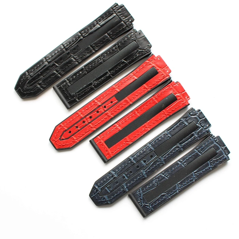 

25*17mm leather Nature rubber silicone strap watchband watch band for Hub for Fusion series for big bang red blue black strap