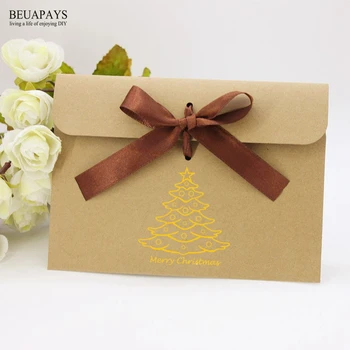 

50pcs kraft paper envelope bow christmas tree Santa Claus merry christmas retro-Gusen gift wrapping greeting card message bow