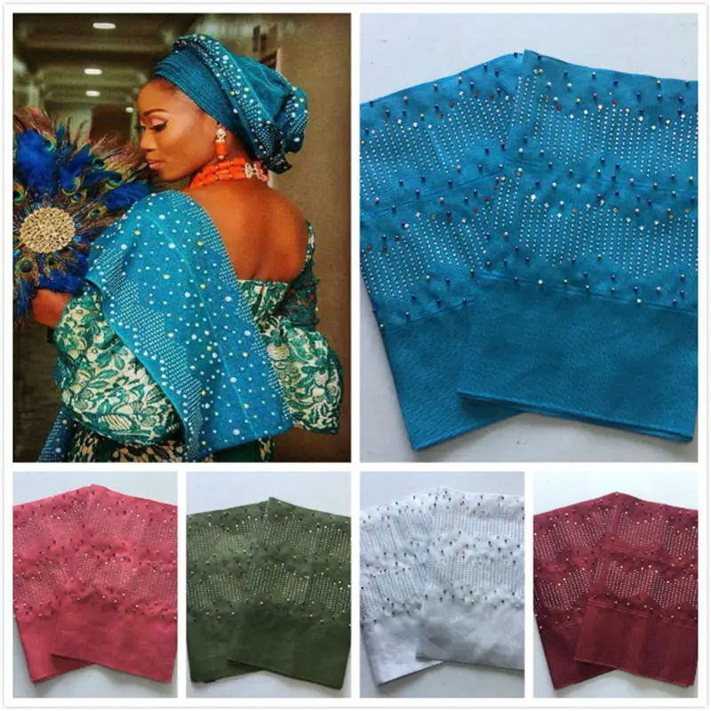 Уникальный стиль ASO OKE с камнями головной убор из двух частей в упаковке Африканские Сего Геле шарф для обертывания Длина 200 см 6 цветов доступны 40