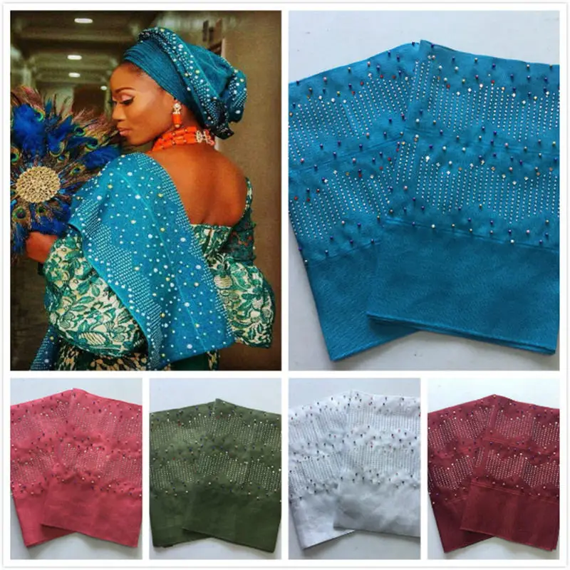 

Unique Style Aso Oke With Stones Headtie Two Piece Per Pack African Sego Gele Wrapper Scarf Lenght 200CM 6 Colors Available 40