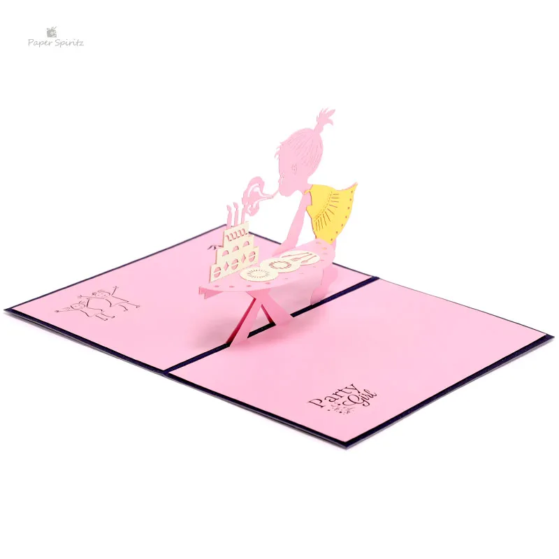  PAPER SPIRITZ girl Birthday laser paper pop up card with envelope blank invitations greeting kinder - 32891762477