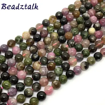 

Natural Round Stone Bead Strand Smooth 4 mm 6 mm 8 mm 10 mm 12 mm Colorful Tourmaline For DIY Jewelry Making Supplies