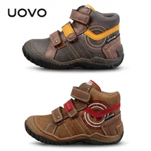 UOVO Casual Shoes for Boy children Kids Leather Mid-cud boots Warm Buckles Sneakers TPR Sport Shoes chaussures 18.7-23.3cm