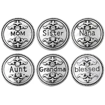 

6pcs/lot Family Snap Jewelry NANA Grandma MOM Aunt Sister Blessed 18MM Metal Snap Buttons for Snap Bracelet OEM ,ODM ZA737