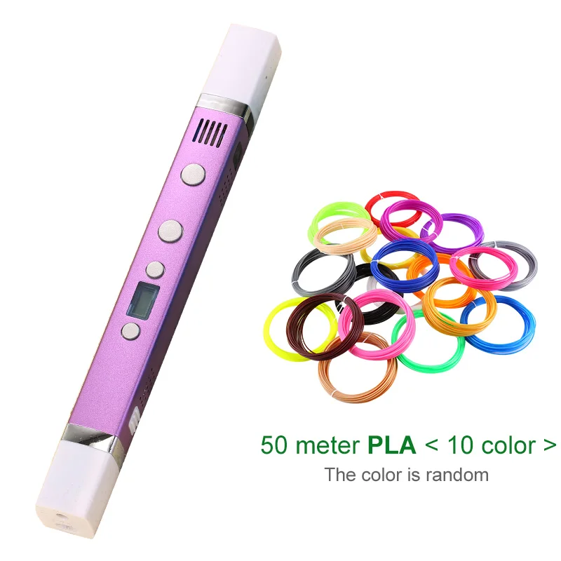 Myriwell 3rd 3D Ручка для рисования, USB штекер, креативная ручка, 3D Ручка в стиле граффити, цифровая, 4 регулировки скорости, лучший подарок для детей, 3d Ручка для печати - Цвет: Purple-50m PLA