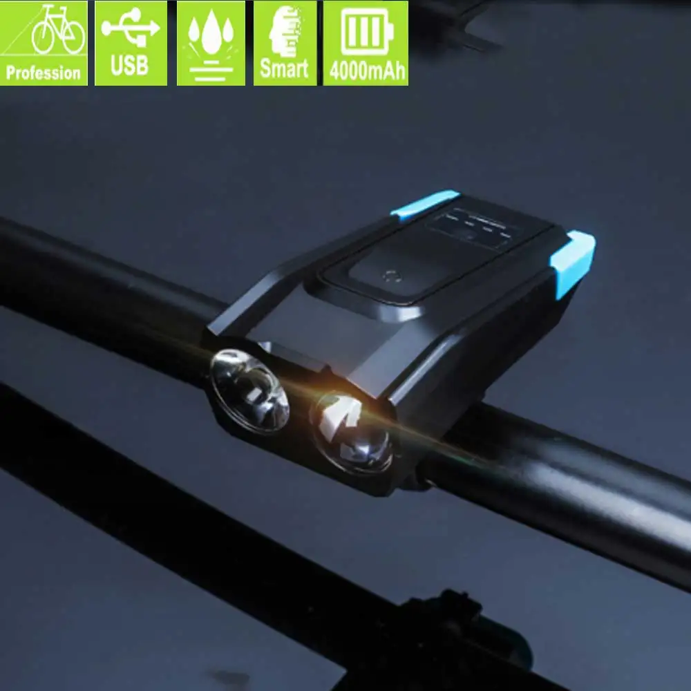 

4000mAh Smart Induction bicycle headlight USB rechargeable LED bike front light with horn 800 lumens cycling flashLighs lamp