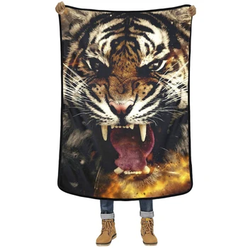 

EHOMEBUY 3D Blanket Angry Tiger Print Adults Flannel Quality Modern Hotel Home Decor Thin Fashion Portable 3 Sizes