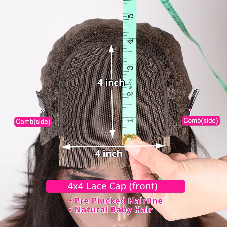 4x4 Remy Bob Short Closure Wigs Glueless For Black Women Lace Closure Human Hair Wig Straight Brazi