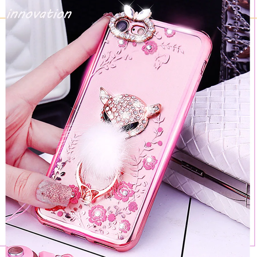 

Innovation Luxury Bling Diamond Case For iPhone 7 Plus 5 5S Transparent Soft TPU Cover For iPhone 6 6S Slim Clear With Ring Case