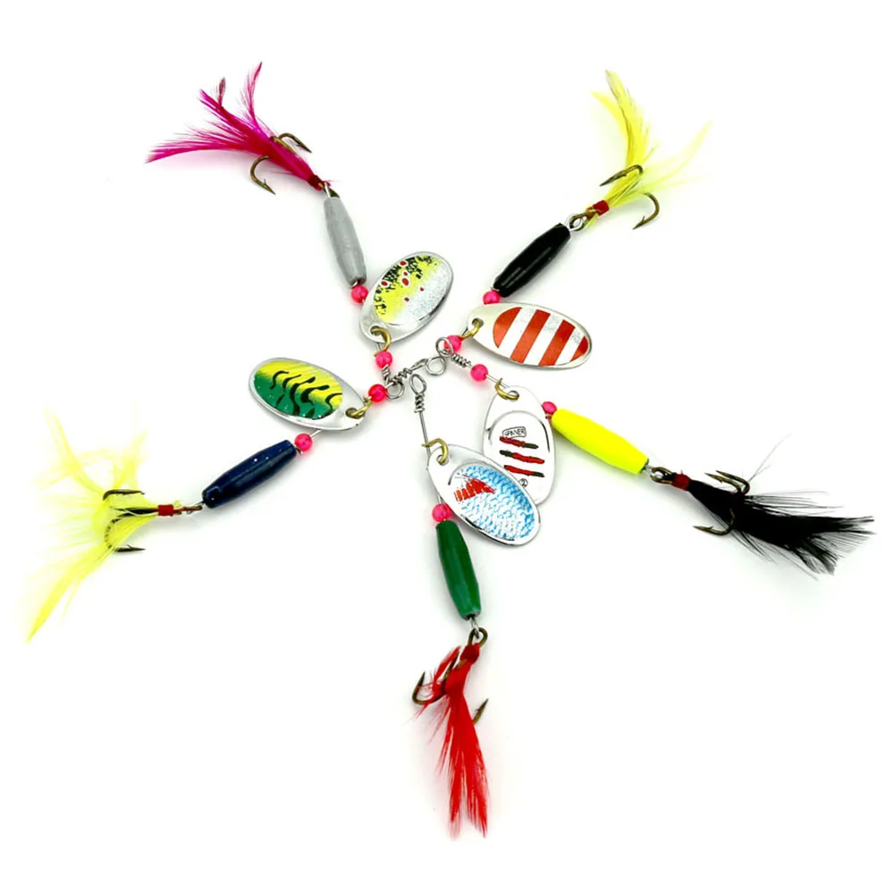

6PCS Fishing Lure Spinners Spinnerbait Kit Metal Spinner Baits Kit with Rooster Tail Treble Hook Bass Trout Fishing Lures Lot