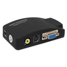 Оптовая продажа PC ноутбук композитный видео ТВ RCA Композитный S-Video AV в ПК VGA lcd Out конвертер адаптер переключатель черный