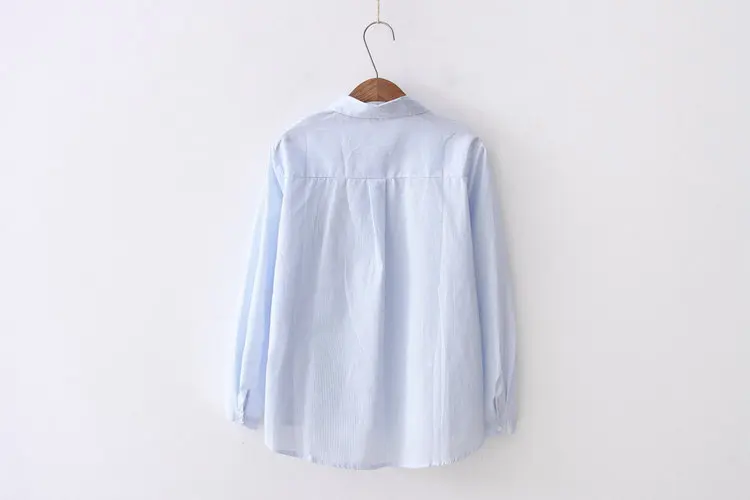 2019 Autumn Striped Tops Ladies Cute Soldier Embroidery Shirts Blouses Women Casual Bow Long Sleeve Blusas Mujer Chemise Femme (8)