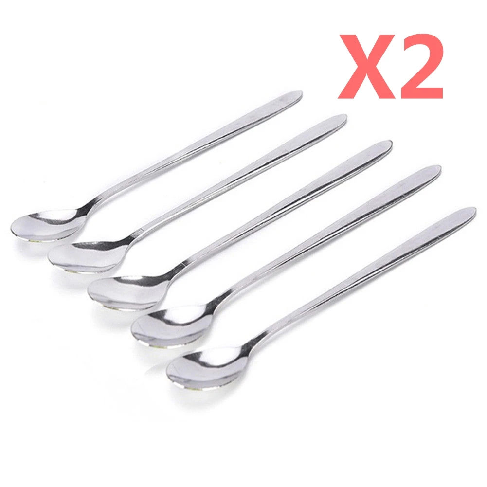 Lot de 8 Acier Inoxydable Poignée Longue Latte Verre Ice Cream Sundae coffee spoons