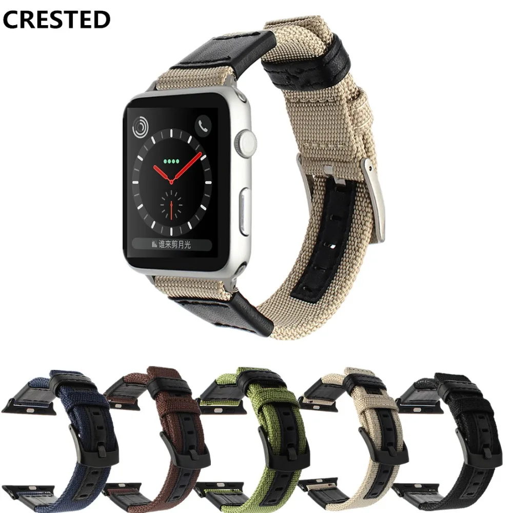 Холщовый кожаный ремешок для Apple Watch band нейлоновый браслет apple watch 5 4 3 44 мм/40 мм iwatch