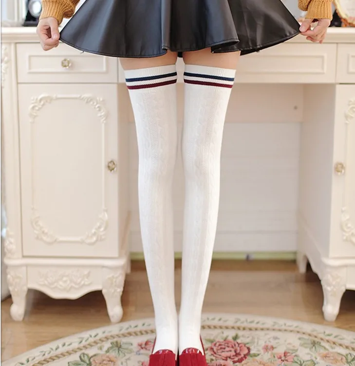 NEW 2018 Woman Stockings winter Stripe over knee socks thigh high cheap