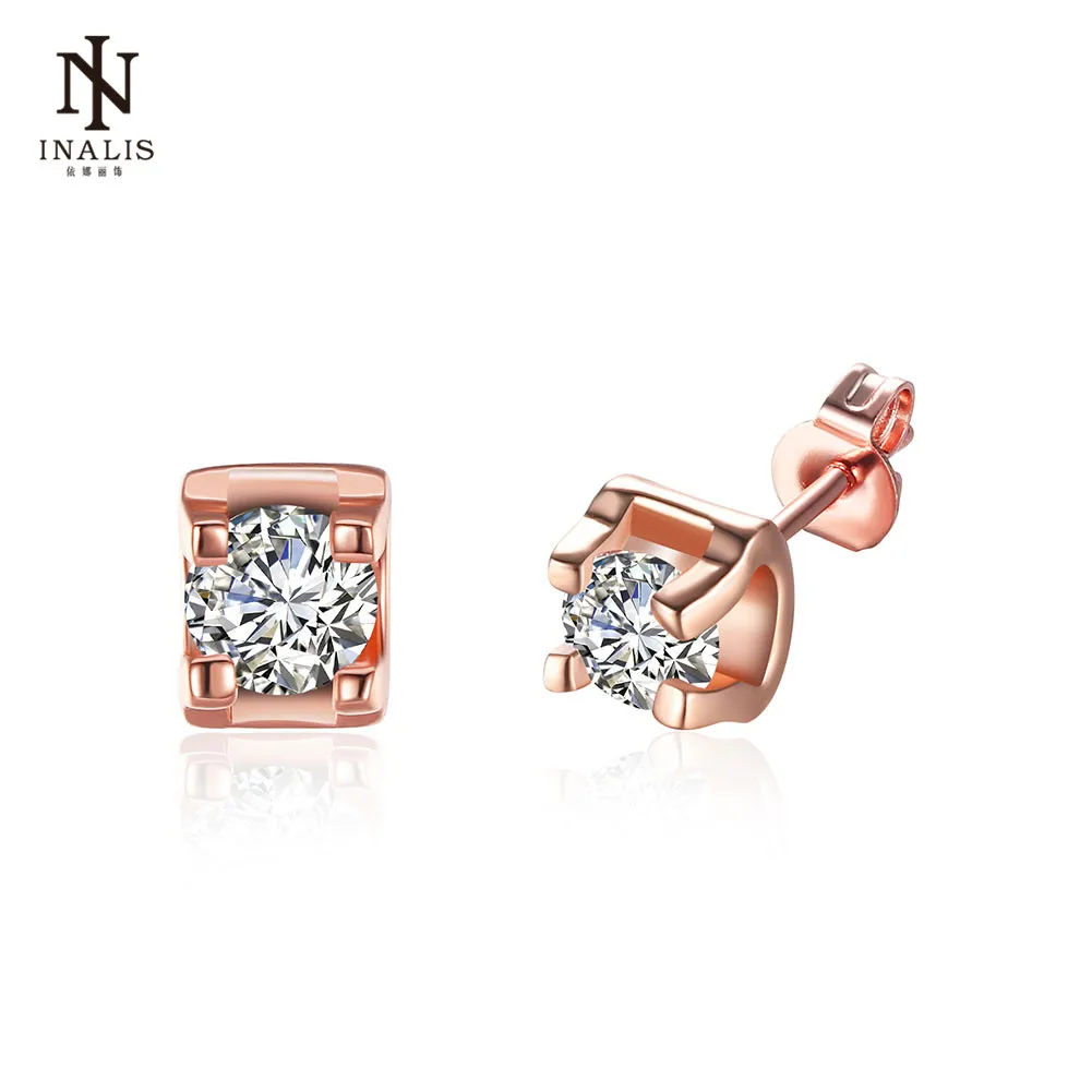 INALIS, защита окружающей среды, геометрическая форма, цвет розового золота/золотой цвет/белые цветные циркониевые серьги для женщин
