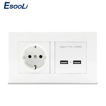 

Esooli Wall Socket EU Standard Power Outlet With Dual USB Smart Induction Charge Port For Mobile 2.1A White PC Panel