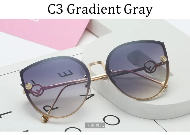 Новые Роскошные итальянские брендовые дизайнерские женские зеркальные Винтажные Солнцезащитные очки без оправы с кошачьим глазом женские солнцезащитные очки с градиентными линзами - Цвет линз: C3