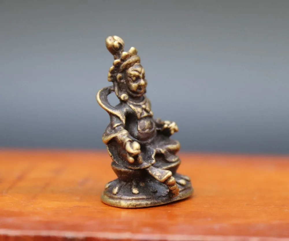 3 CM Chinese Bronze Amulet Yellow Jambhala Zambala god of wealth Buddha Statue