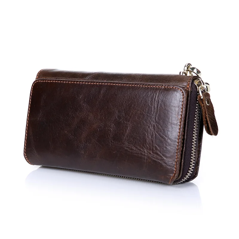 

GENODERN New Long Purses for Men Genuine Leather Men Wallets with Multi Card Holders Brown Cowhide Function Men's Clutch Wallets