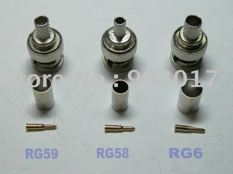 3 piece BNC Male Crimp Connector RG58 or RG59 RG6 10 Pcs Per Lot HOT