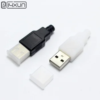 

100set USB 2.0 Connector with Dust Cap USB-A type Male Assembly Adapter Plug Socket black Welding Type Plastic Shell 4 in 1