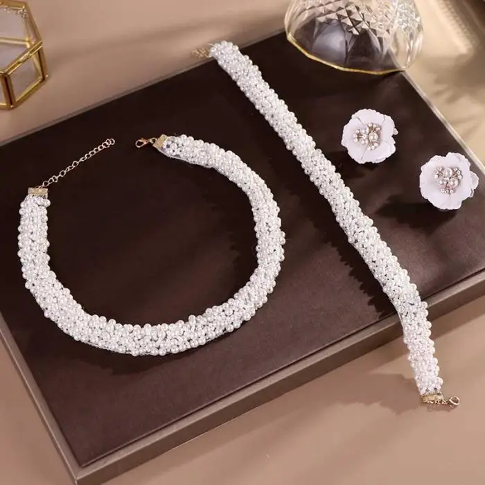 FORSEVEN, белое жемчужное ожерелье для невесты, набор сережек для женщин, колье, свадебные аксессуары, Наборы украшений ручной работы для невесты, JL