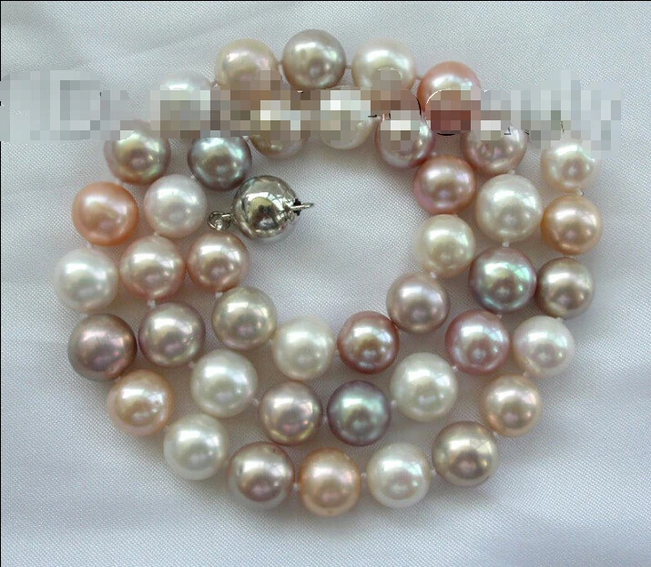 

Free shipping >>>>>>stunning 10mm round multicolor freshwater cultured pearl necklace b379