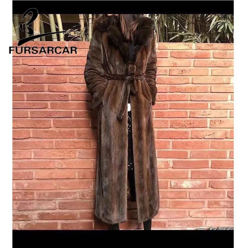 

FURSARCAR Winter New Style Real Mink Fur Coat For Women Genuine Leather Mink Fur With Turn-down Collar Female Mink Fur Coat