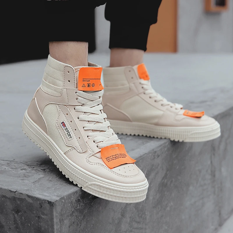 

NIS Men's Vulcanize Shoes High Top Casual Sport Sneakers Men Shoes Vintage Splicing Canvas Lace-up Retro High Pipe Sneakers New