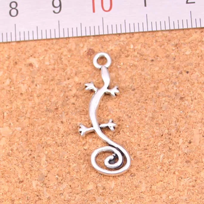 120Pcs 골동품 실버 도금 도마뱀 집 도마뱀 매력 Diy 수제 보석 발견 액세서리 29*11mm