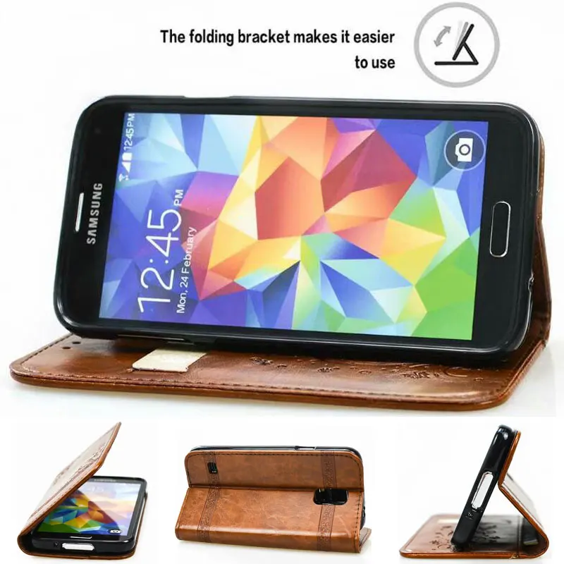 Кожаный чехол книжка с 3D тиснением для Samsung Galaxy S5 на магните держатель карт