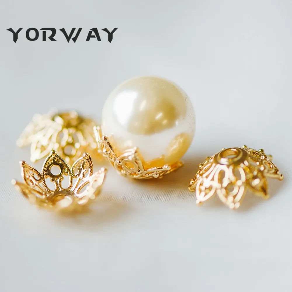 

10pcs/ lot Gold Floral Bead Caps 15mm Large, Fit 16-18mm Beads, Real Gold plated Brass Flower Cap End, Lead Nickel Free (GB-193)