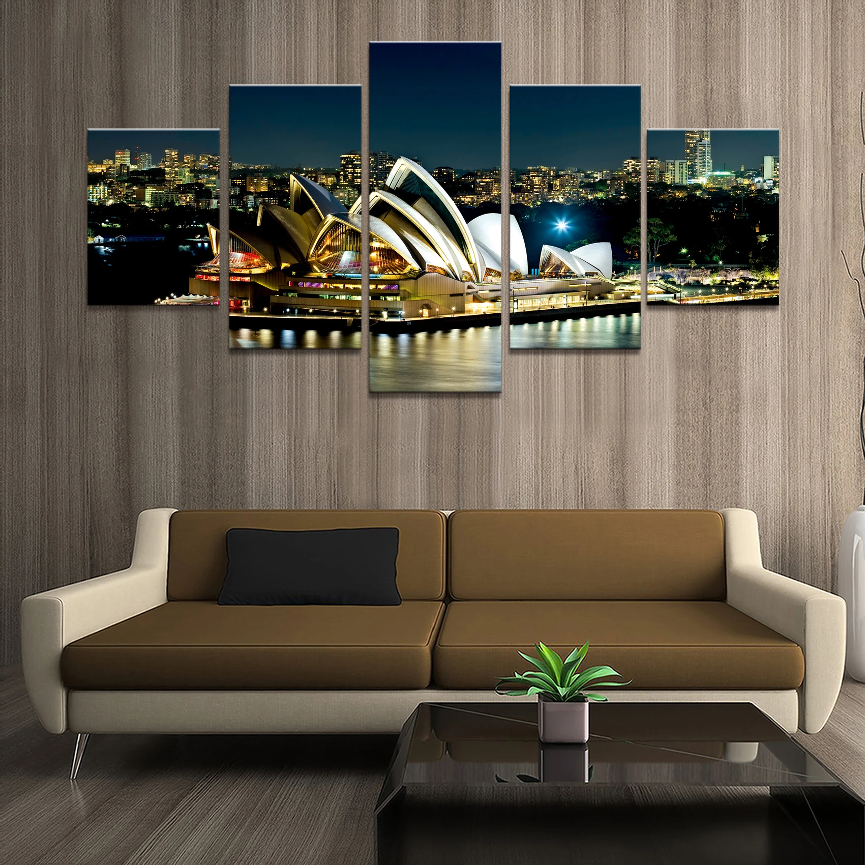 Us 6 12 49 Off Home Decor Poster Pictures Prints Canvas 5 Piece Modular Night Sydney Opera House Scenery Living Room Decorative Painting Framed In