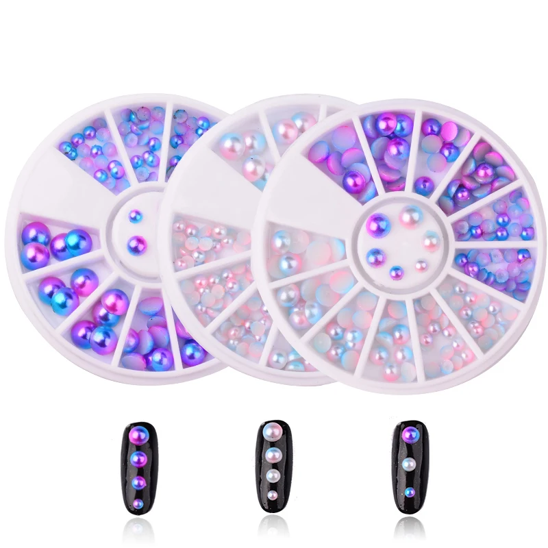 

1 Pcs Mermaid Pearl 3D Nails Art Jewelry Decorations Charms Symphony Gradient Magic Half Round Design Nail Pearls Wheel