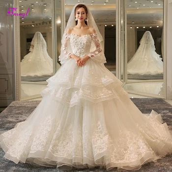 

Sexy Sweetheart Neck Appliques Chapel Train A-Line Wedding Dress 2019 Luxury Beaded Flower Princess Bridal Gown Vestido de Noiva