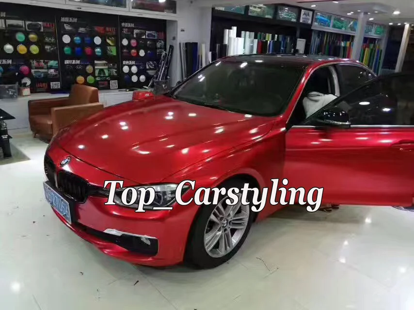 

Cherry red Gloss Candy Vinyl Car Wrap Styling with Air Free full SHINY RED car Covering FOIL Film SIZE 1.52x20m/Roll 5X67ft