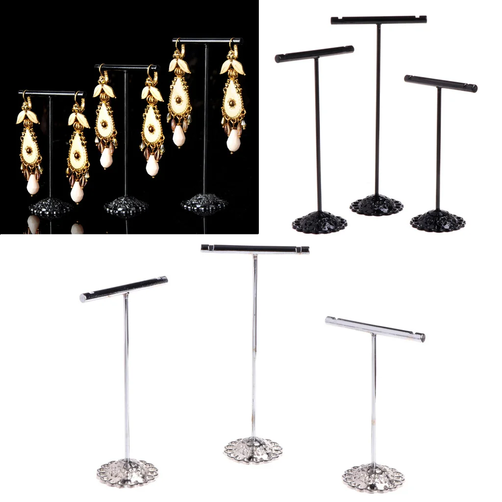 

3 Pcs Alloy Earrings Display T-Shape Stand Showcase Jewelry Organizer Holder