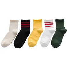 Женские носки, хлопковые, белые, черные, красные, в полоску, одноцветные, для девушек, спортивные носки для девушек, японский стиль, тонкие женские короткие носки