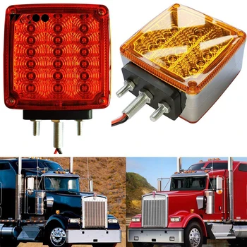

2pcs 12V Red/Amber 39 LED Square Double Face Pedestal Stop Turn Signal Tail Lights Lamps Truck Fender Marker Clear Lights
