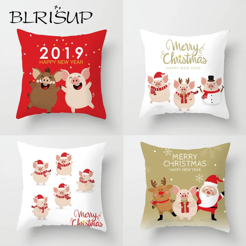2019 Happy новый год Чехлы для подушек свинья узор мультфильм дома пледы наволочка